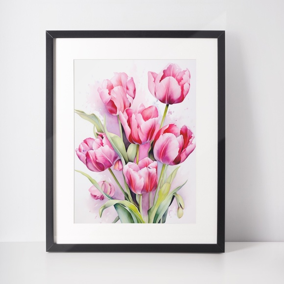 Watercolor Tulips Wall Art Illustration Print Poster Unframed - Picture 3 of 5